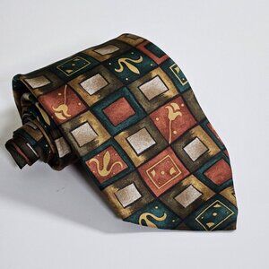 Giorgio Armani Silk Tie Handmade Italy Multicolor Geo Floral W4" L59" Boho Party